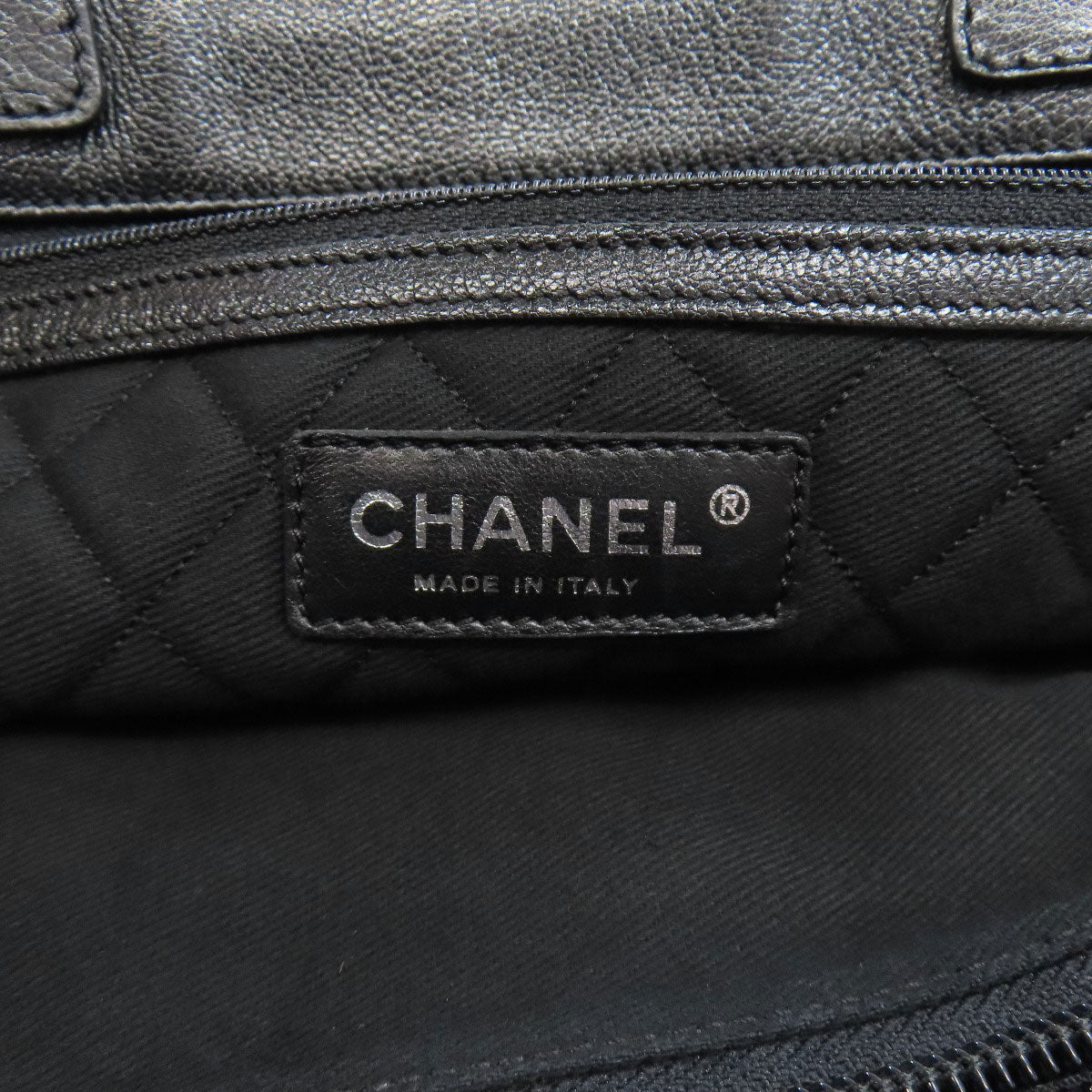 Chanel Tote Bag Calfskin Black Coco Mark Punching Silvermetal
