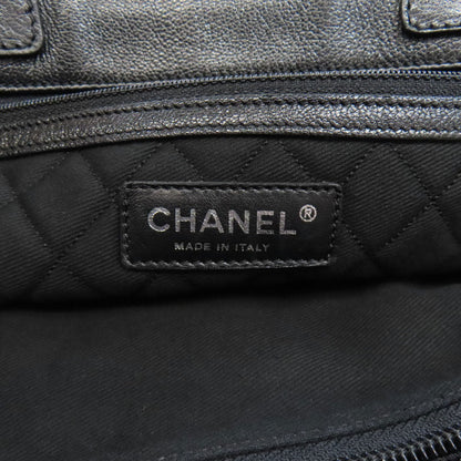 Chanel Tote Bag Calfskin Black Coco Mark Punching Silvermetal