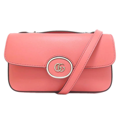 Gucci Shoulder Bag 379722 Leather Pink Double G Logo Mini Chain Shoulder 2Way