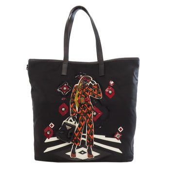 Prada Tote Bag Nylon Black Logometal Human Motif