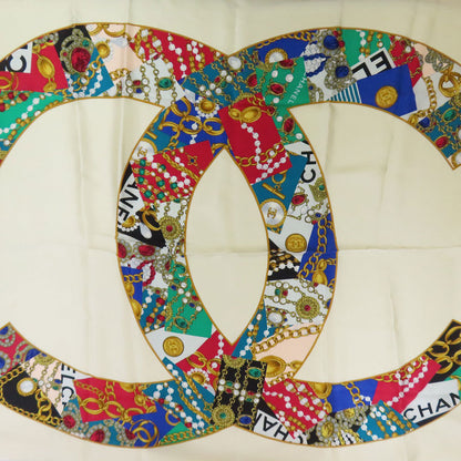 Chanel Scarf Silk Beige Jewelry Motif