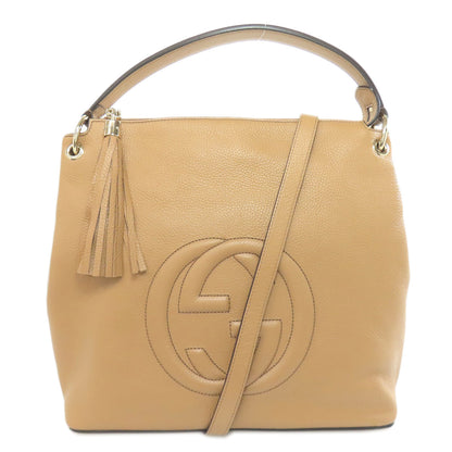 Gucci Tote Bag 536194 Leather Beige Outlet One Belt Interlocking G