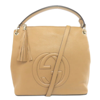 Gucci Tote Bag 536194 Leather Beige Outlet One Belt Interlocking G