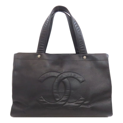 Chanel Tote Bag Grained Calfskin Skin Black Coco Mark