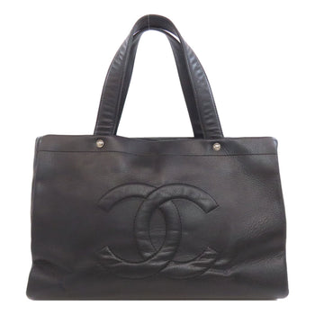 Chanel Tote Bag Grained Calfskin Skin Black Coco Mark