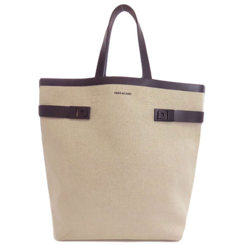 Salvatore Ferragamo Tote Bag Canvas Beige Logo