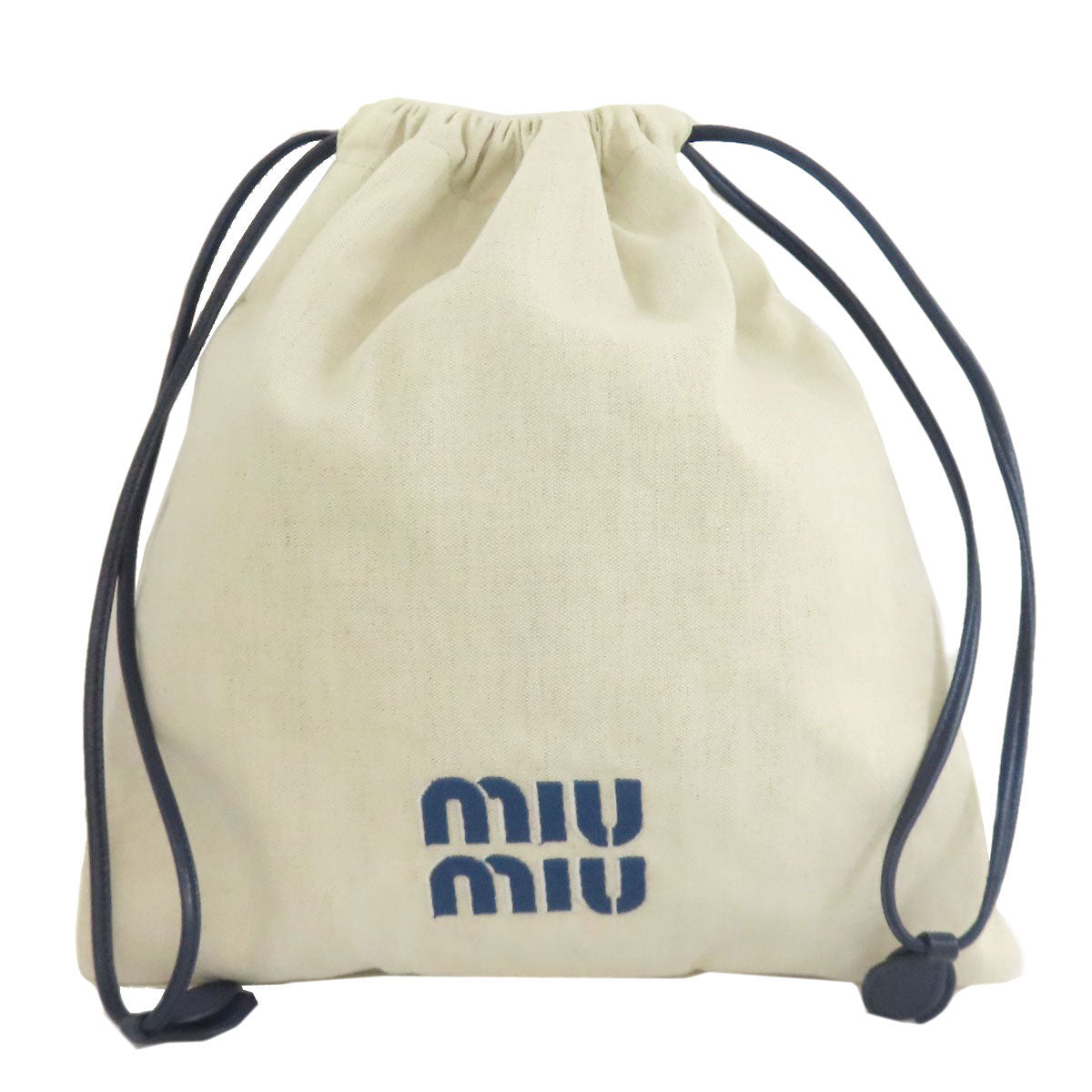 Miumiu Accessory Pouch Canvas Beige Drawstring Pouch
