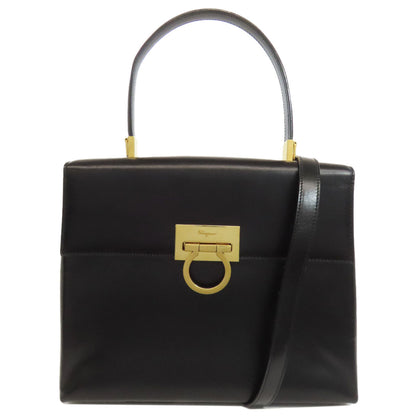 Salvatore Ferragamo Handbag Leather Black Gancinimetal 2Way