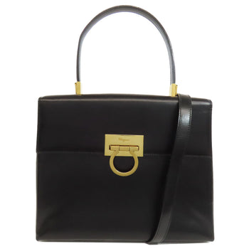 Salvatore Ferragamo Handbag Leather Black Gancinimetal 2Way