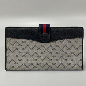 Gucci Long Wallet Purse Leather, Pvc Navy Sherry Line Micro Gg Women