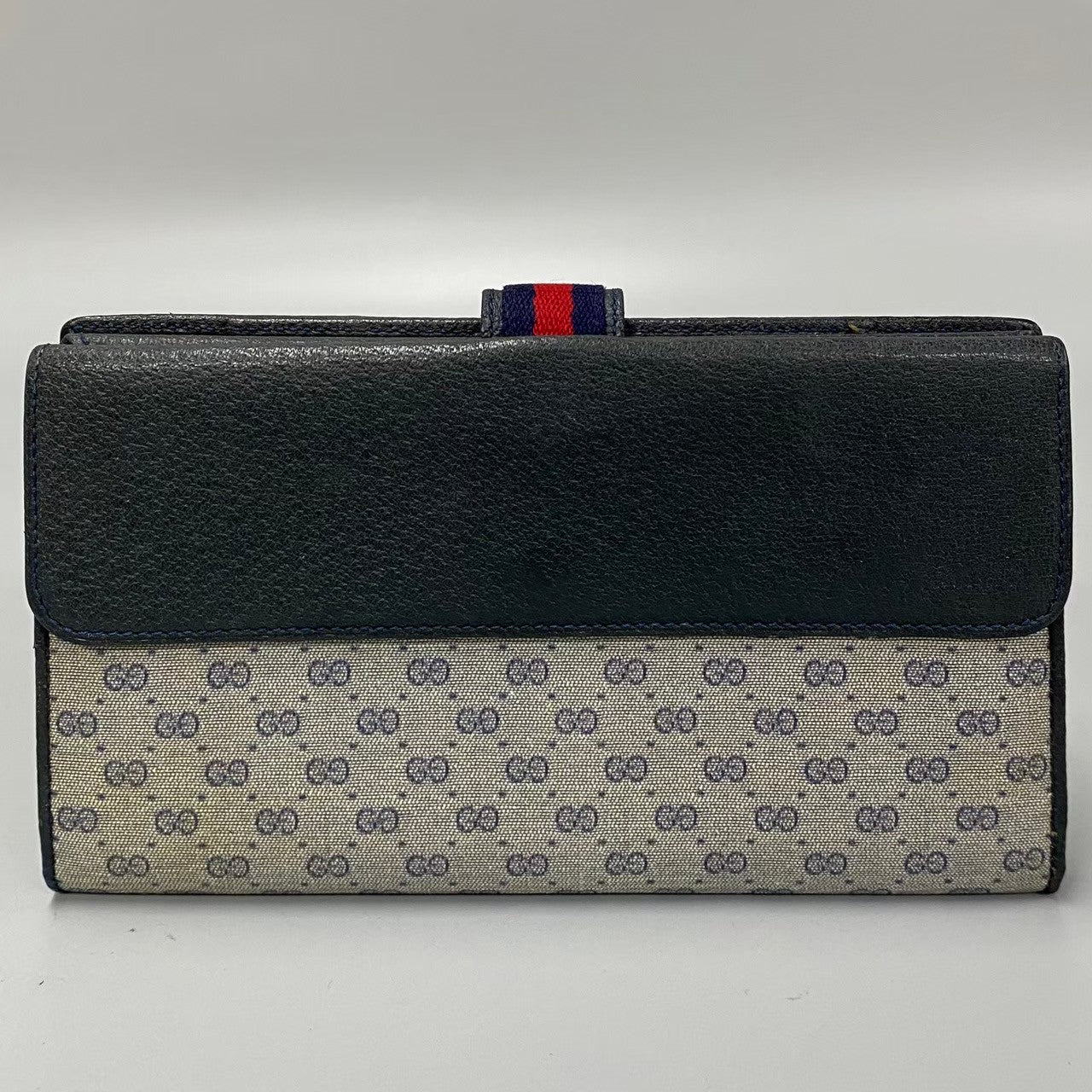 Gucci Long Wallet Purse Leather, Pvc Navy Sherry Line Micro Gg Women