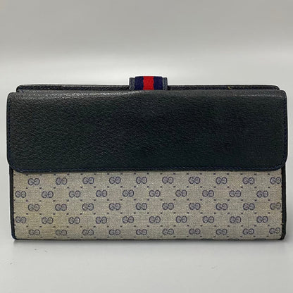 Gucci Long Wallet Purse Leather, Pvc Navy Sherry Line Micro Gg Women