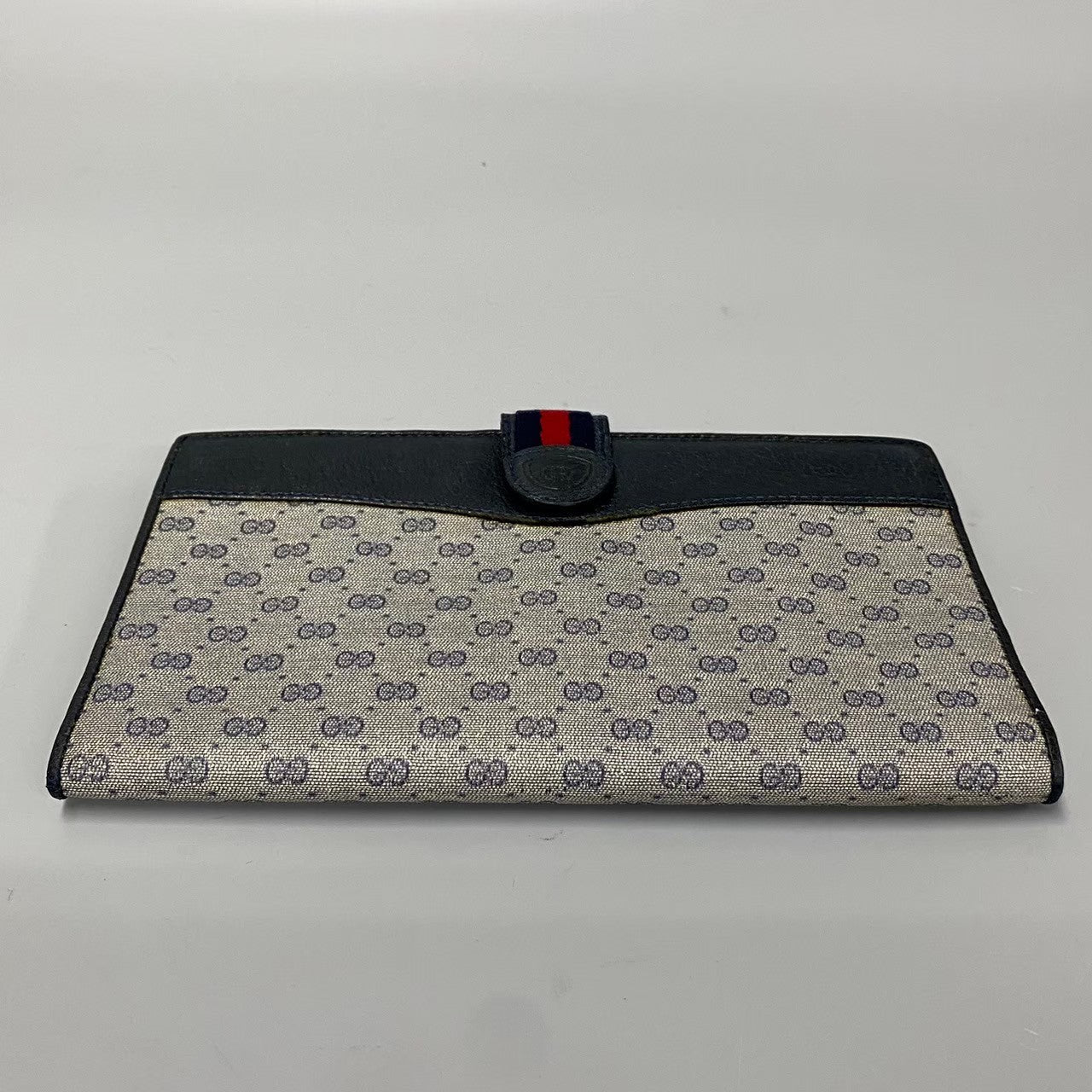 Gucci Long Wallet Purse Leather, Pvc Navy Sherry Line Micro Gg Women