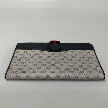 Gucci Long Wallet Purse Leather, Pvc Navy Sherry Line Micro Gg Women
