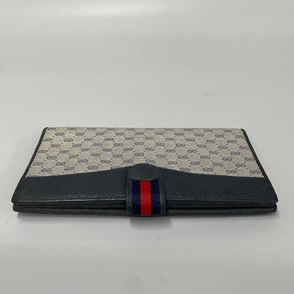 Gucci Long Wallet Purse Leather, Pvc Navy Sherry Line Micro Gg Women