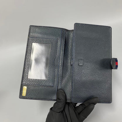 Gucci Long Wallet Purse Leather, Pvc Navy Sherry Line Micro Gg Women