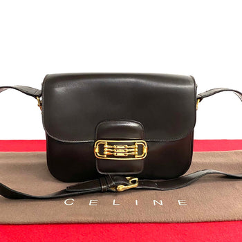 Celine Shoulder Bag Leather Brown Horsebit Women