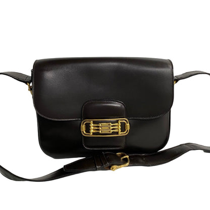 Celine Shoulder Bag Leather Brown Horsebit Women