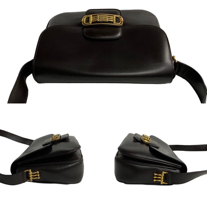 Celine Shoulder Bag Leather Brown Horsebit Women