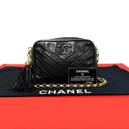 Chanel Shoulder Bag Lambskin Black Matrasse
