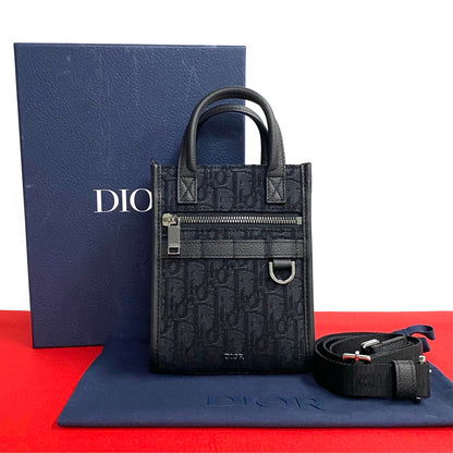 Dior Shoulder Bag Canvas, Leather Black Oblique Pattern North South Women(Unisex)