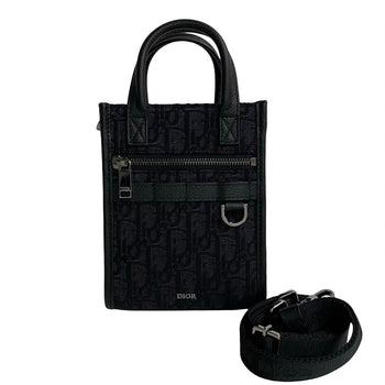 Dior Shoulder Bag Canvas, Leather Black Oblique Pattern North South Women(Unisex)