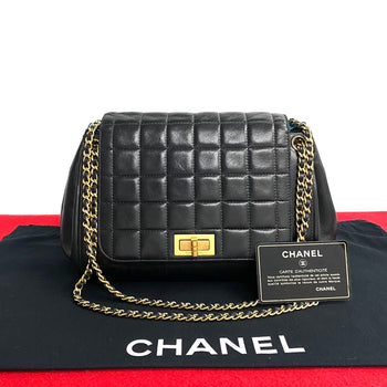 Chanel Shoulder Bag Lambskin Black 2.55 Chocolate Bar Women