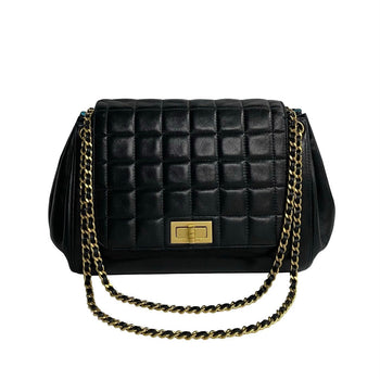 Chanel Shoulder Bag Lambskin Black 2.55 Chocolate Bar Women