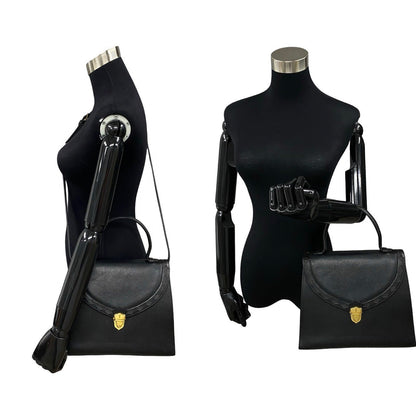 Yves Saint Laurent Shoulder Bag Leather Black Logo Metal 2Way Women