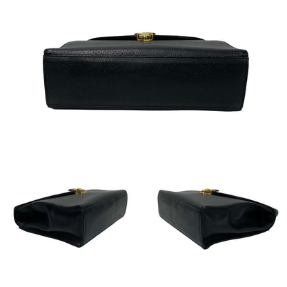 Yves Saint Laurent Shoulder Bag Leather Black Logo Metal 2Way Women