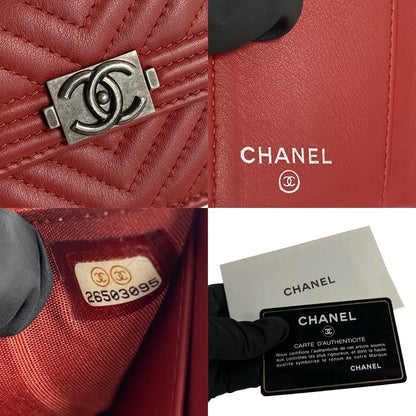 Chanel Tri-Fold Wallet Leather, Lambskin Red Coco Mark Boy Chanel Women