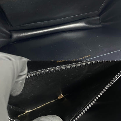 Celine Shoulder Bag Leather Black Triomphe Logo Metal Women