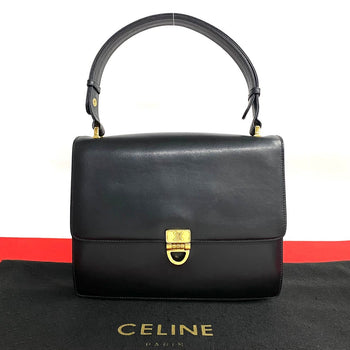 Celine Shoulder Bag Leather Black Triomphe Logo Metal Women