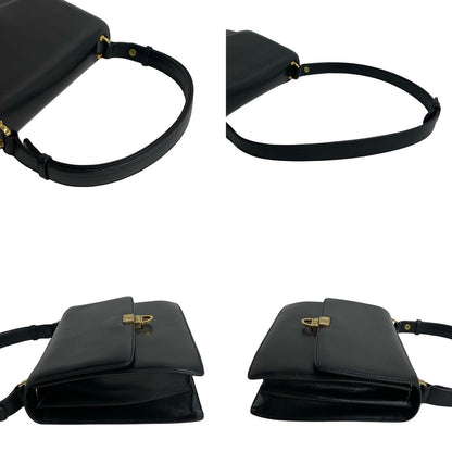 Celine Shoulder Bag Leather Black Triomphe Logo Metal Women