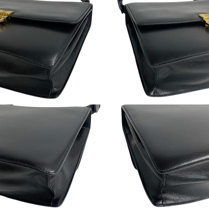 Celine Shoulder Bag Leather Black Triomphe Logo Metal Women