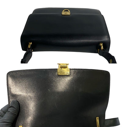 Celine Shoulder Bag Leather Black Triomphe Logo Metal Women