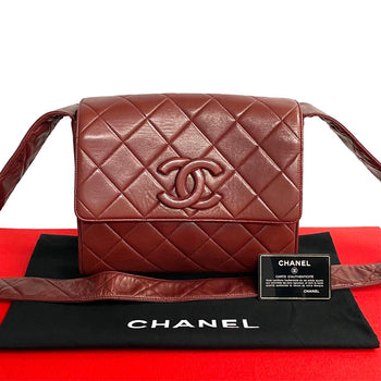 Chanel Shoulder Bag Lambskin Red Coco Mark Matrasse Women