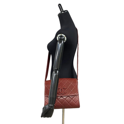 Chanel Shoulder Bag Lambskin Red Coco Mark Matrasse Women