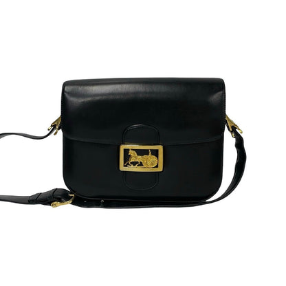 Celine Shoulder Bag Calfskin, Leather Black Logo Carriage Metal Women