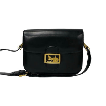 Celine Shoulder Bag Calfskin, Leather Black Logo Carriage Metal Women