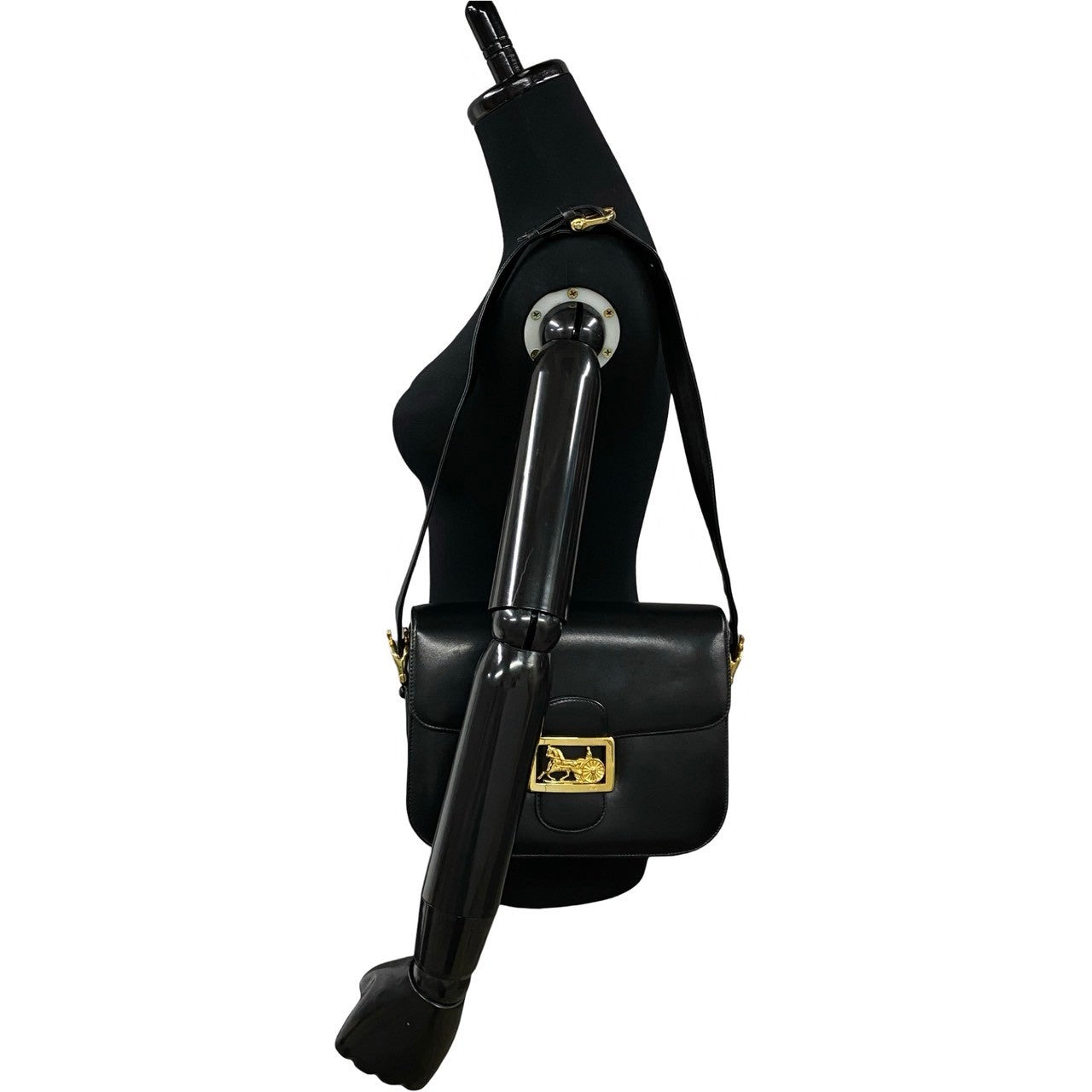 Celine Shoulder Bag Calfskin, Leather Black Logo Carriage Metal Women