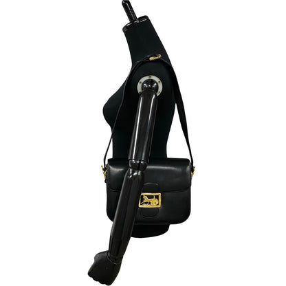 Celine Shoulder Bag Calfskin, Leather Black Logo Carriage Metal Women