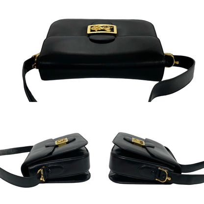 Celine Shoulder Bag Calfskin, Leather Black Logo Carriage Metal Women