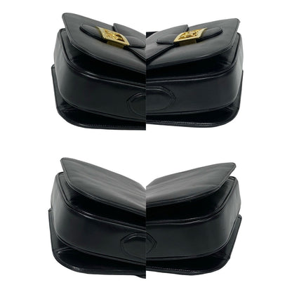 Celine Shoulder Bag Calfskin, Leather Black Logo Carriage Metal Women