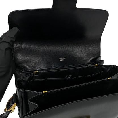 Celine Shoulder Bag Calfskin, Leather Black Logo Carriage Metal Women