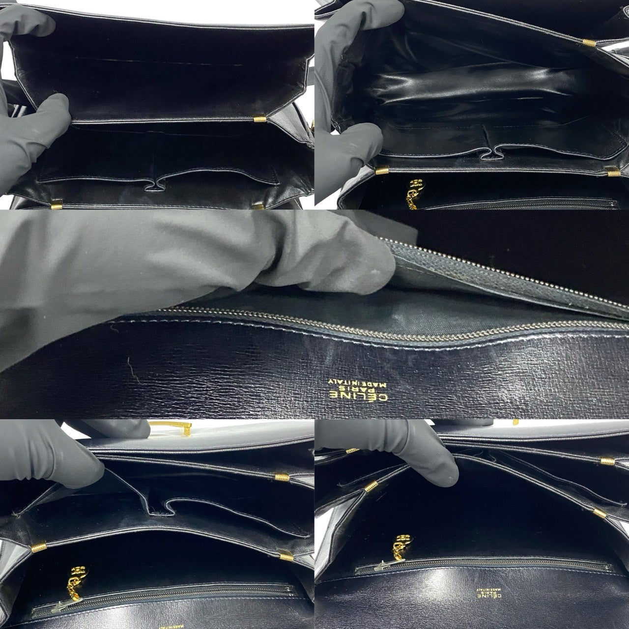Celine Shoulder Bag Calfskin, Leather Black Logo Carriage Metal Women