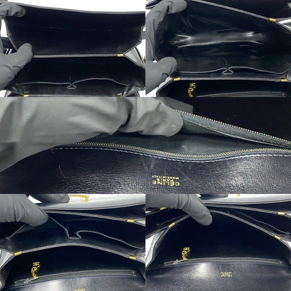 Celine Shoulder Bag Calfskin, Leather Black Logo Carriage Metal Women
