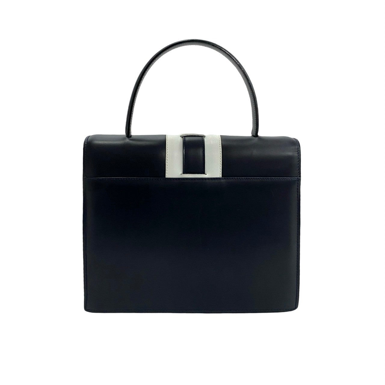 Celine Handbag Leather Navy Logo Ribbon Metal Women