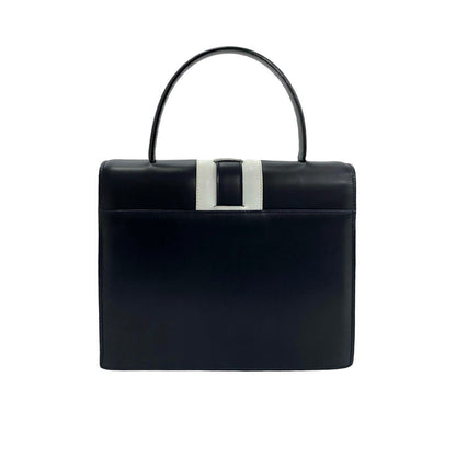 Celine Handbag Leather Navy Logo Ribbon Metal Women