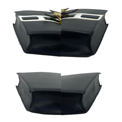 Celine Handbag Leather Navy Logo Ribbon Metal Women
